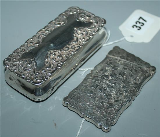 Embossed silver rectangular trinket box and an engraved card case